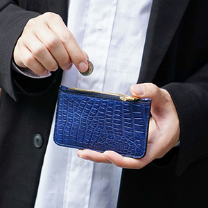 革製フラグメントケース 藍染めクロコダイル