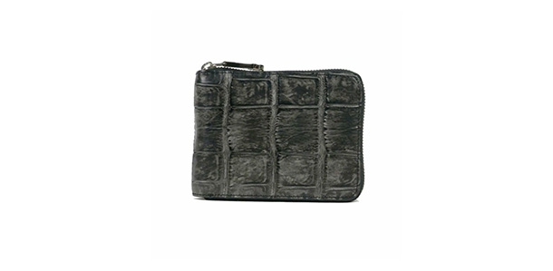 墨染めクロコラウンドファスナー二つ折財布