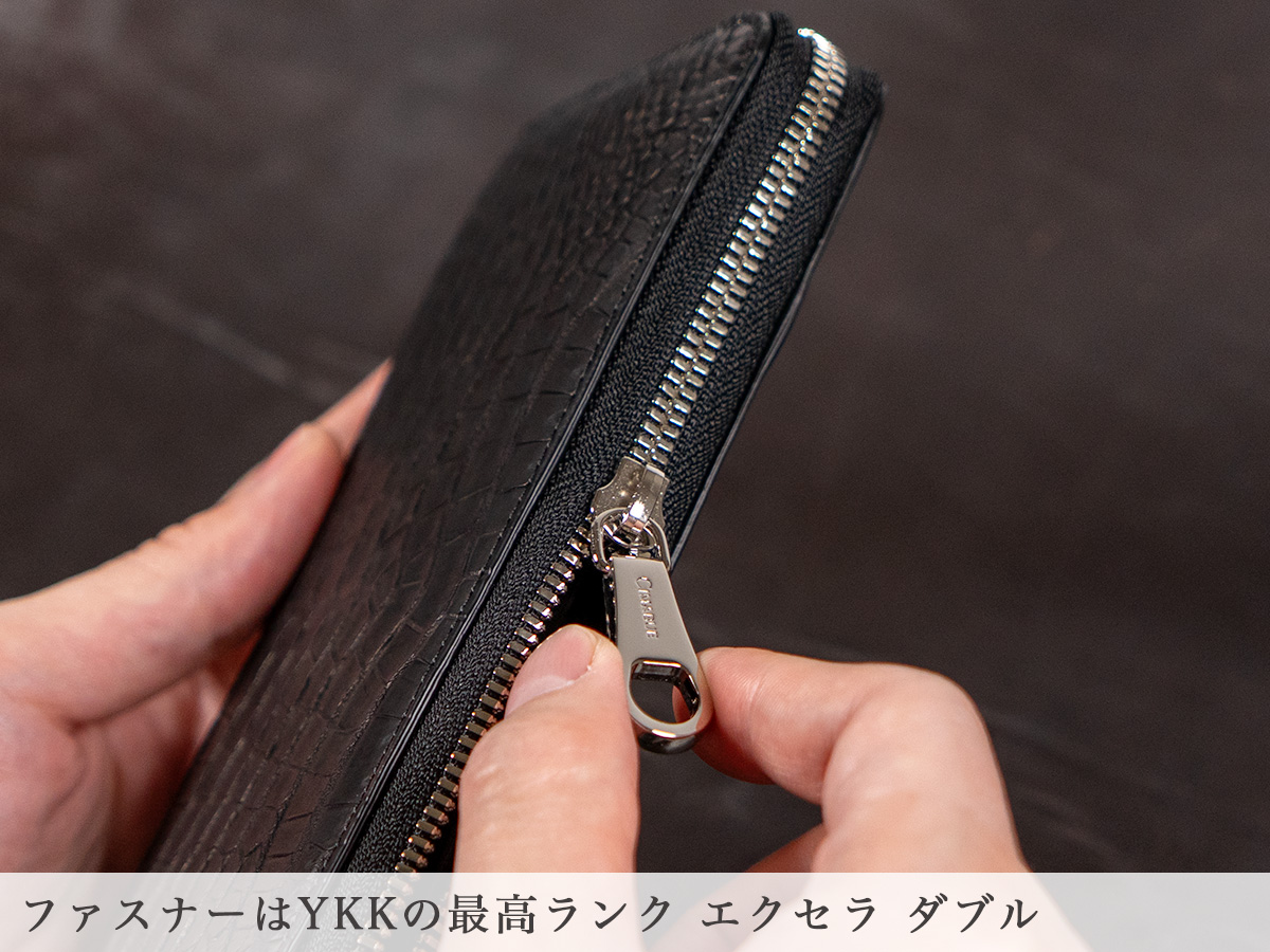 オイルドポロサス 長財布 ファスナー