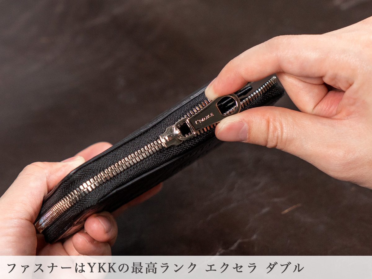 オイルドポロサス ミドルウォレット ファスナー