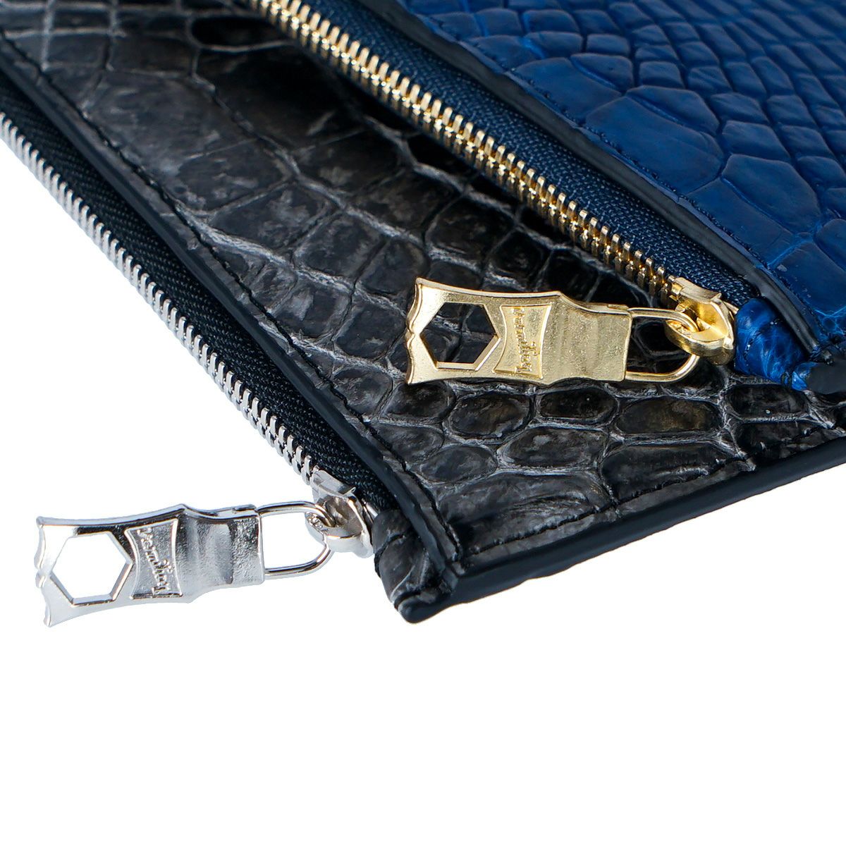 藍染めクロコダイルフラグメントケース（ポケッタブル財布