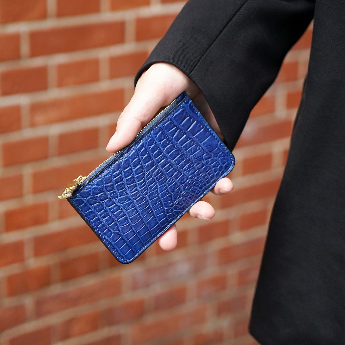 藍染めクロコダイルフラグメントケース（ポケッタブル財布